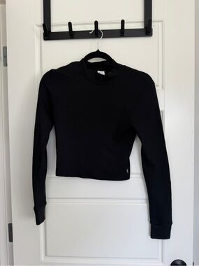 TNA Black Waffle Knit Cropped Long-Sleeve Top